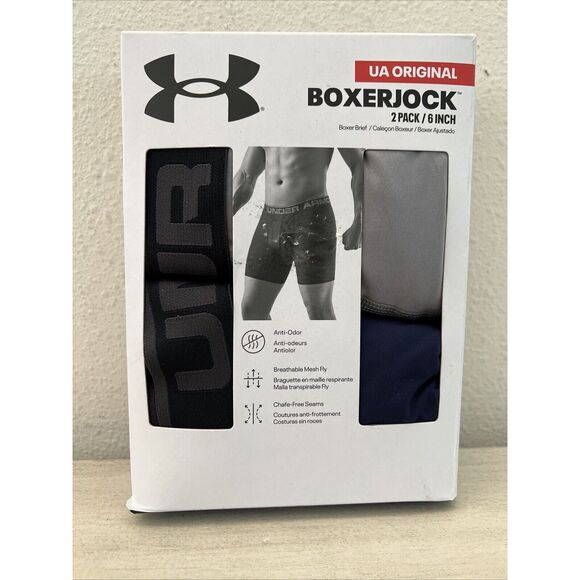 Under Armour UA Original BoxerJocks Mens 4XL 6 Inch 2 Pack Black/Gray Color - Picture 1 of 4